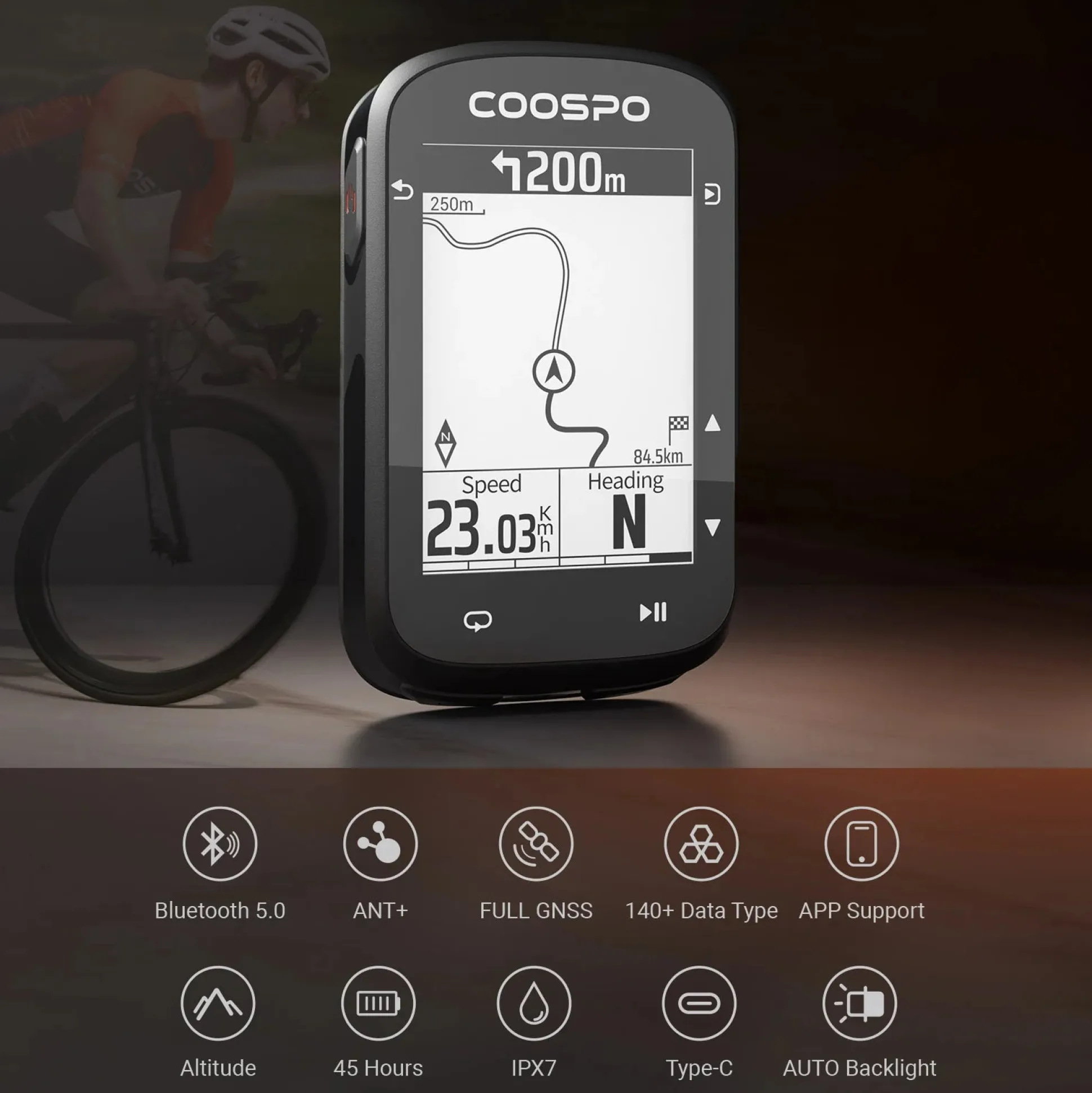 Ciclocomputer Coospo Gps CS500 - Nero