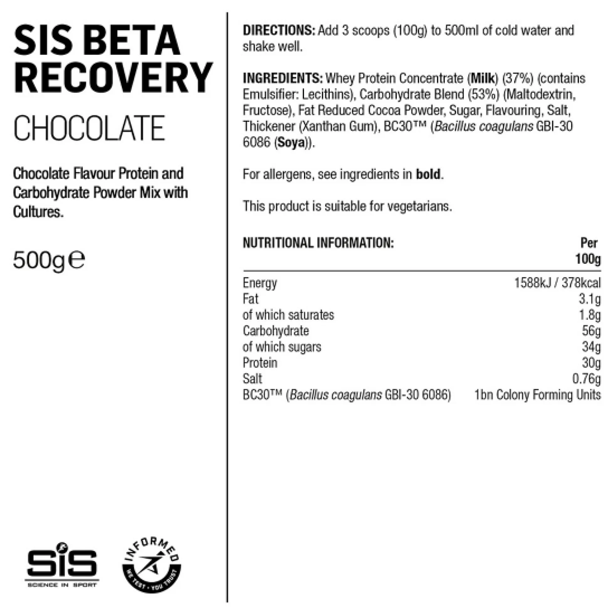 SiS Beta Fuel Recovery 500 gr - Cioccolato