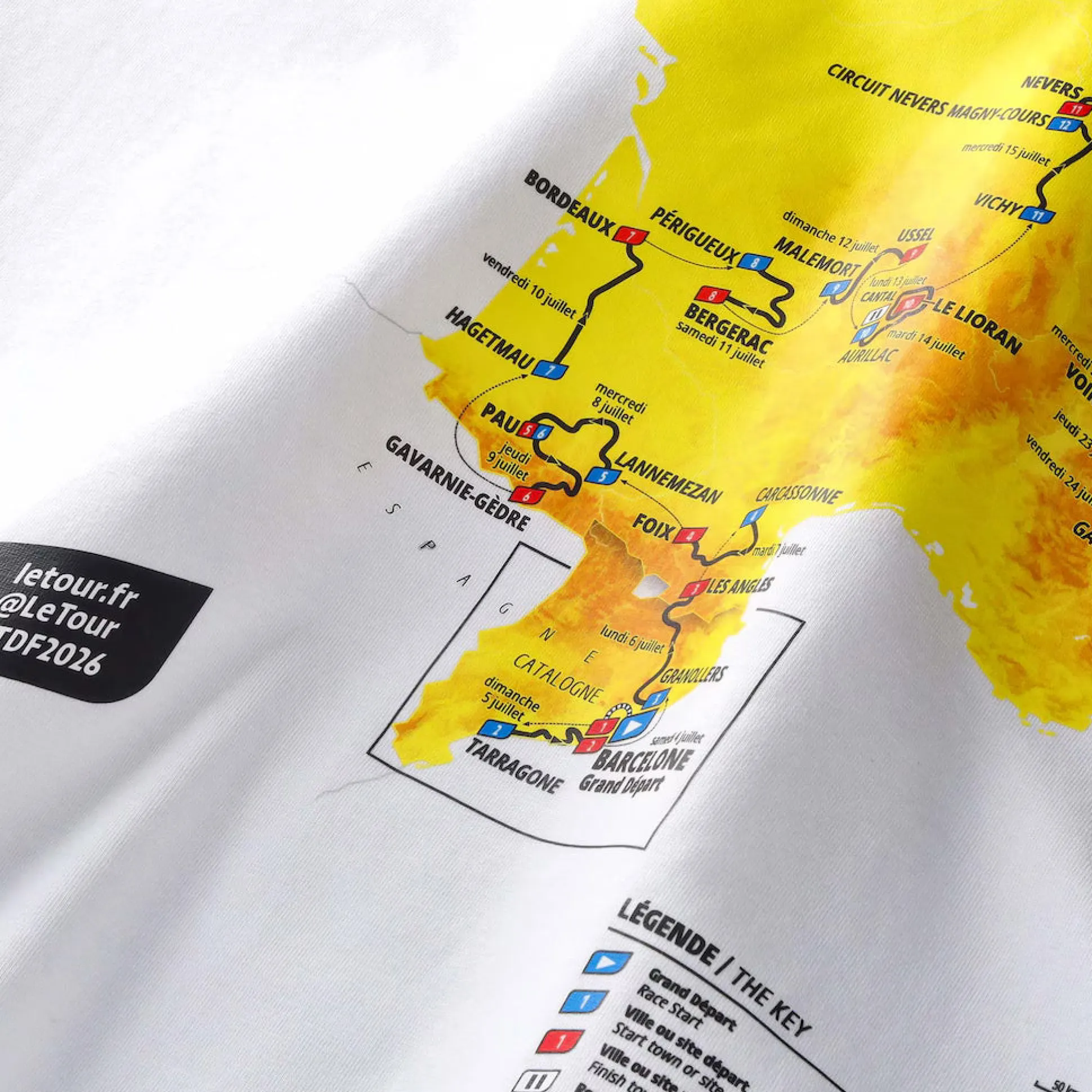 T-Shirt Tour de France Parcours 2026 - Bianco